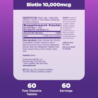 Natrol Biotin 10000mcg, 4X Faster Dissolve Supplement for Healthy Hair, Skin and Nails for Those Low in Biotin, Plus Energy Metabolism Support, 60 Tablets, Up to a 60 Day Supply Strawberry 60 Count (Pack of 1)