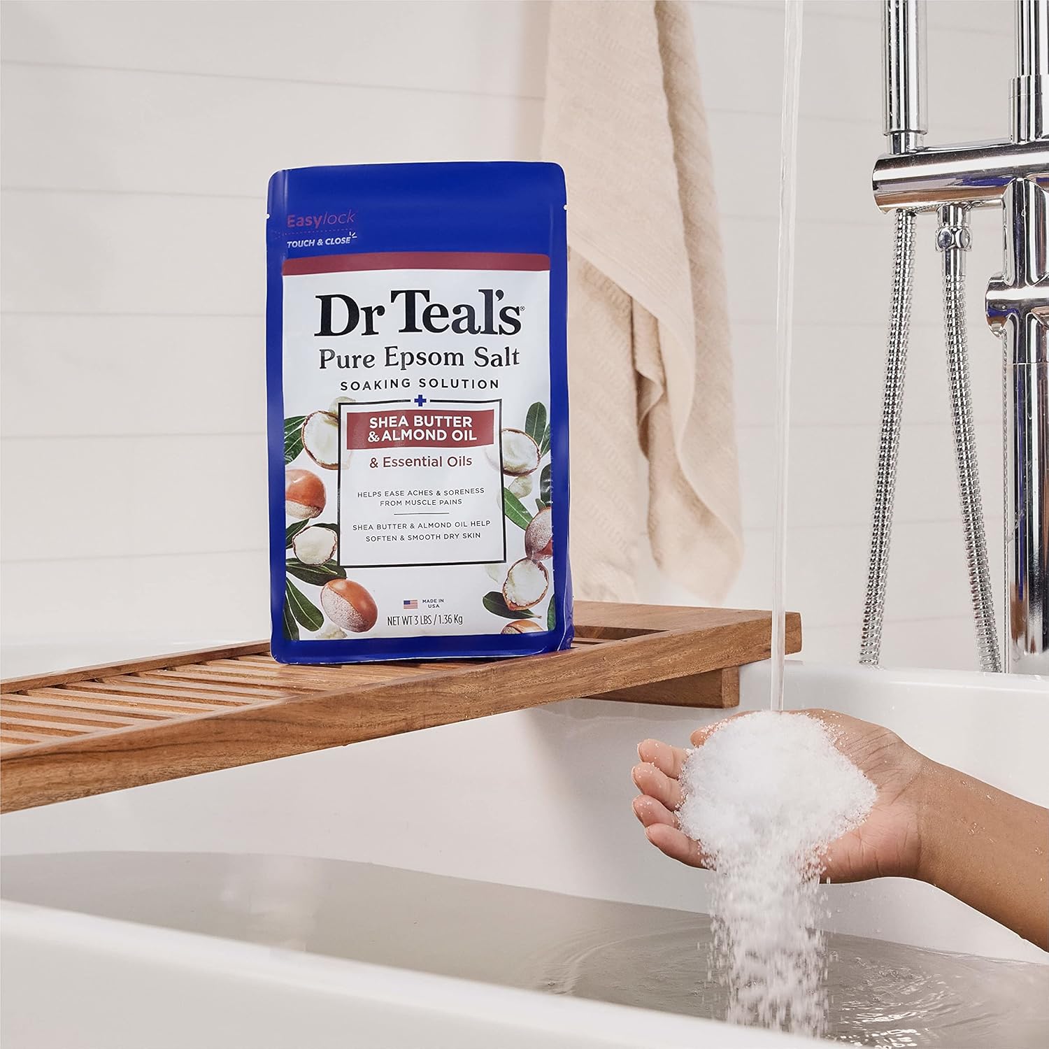 Dr Teal's Epsom Salt Magnesium Soak, Soften & Moisturize with Shea Butter & Almond Oil, 3 lbs almond 48 Ounce (Pack of 1)
