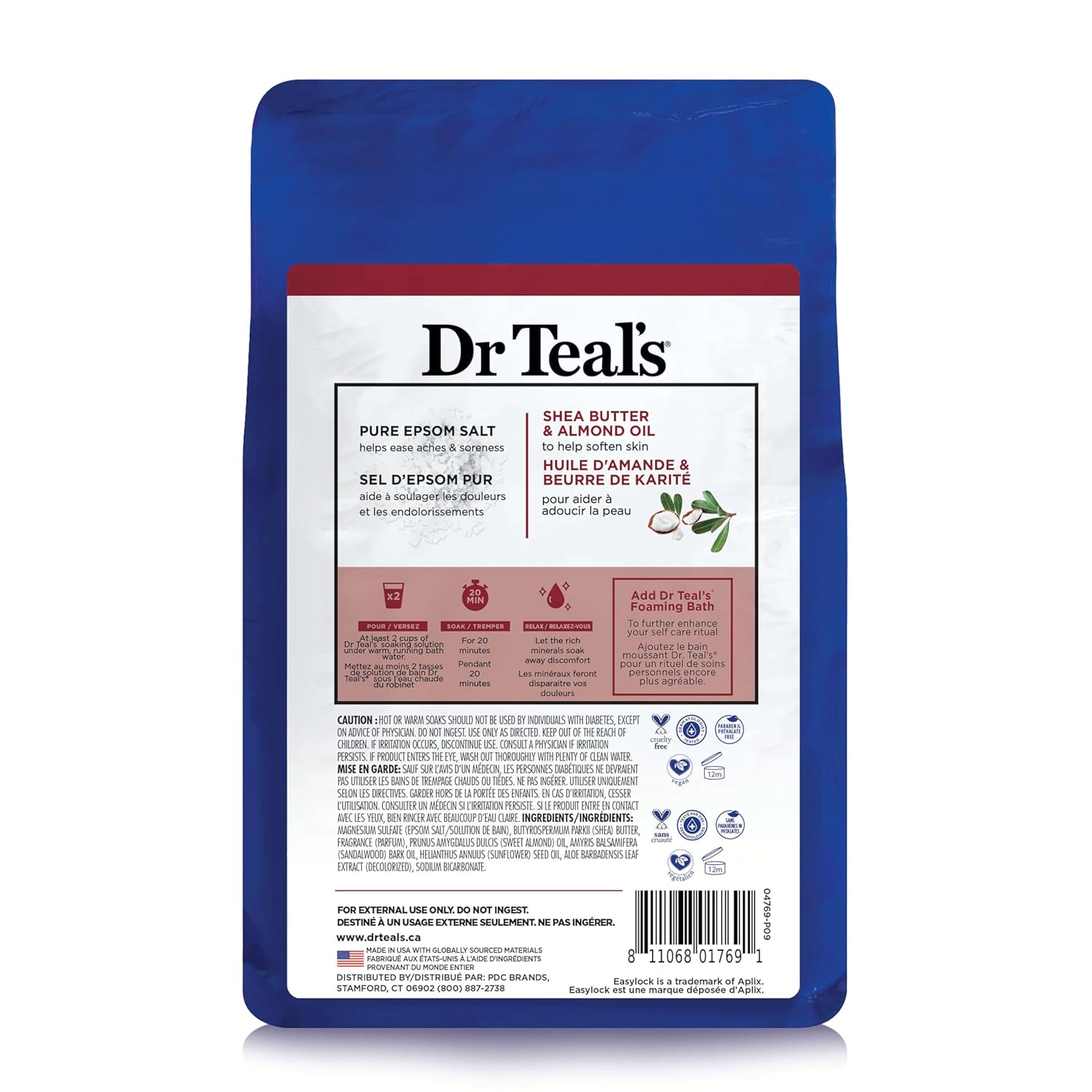 Dr Teal's Epsom Salt Magnesium Soak, Soften & Moisturize with Shea Butter & Almond Oil, 3 lbs almond 48 Ounce (Pack of 1)