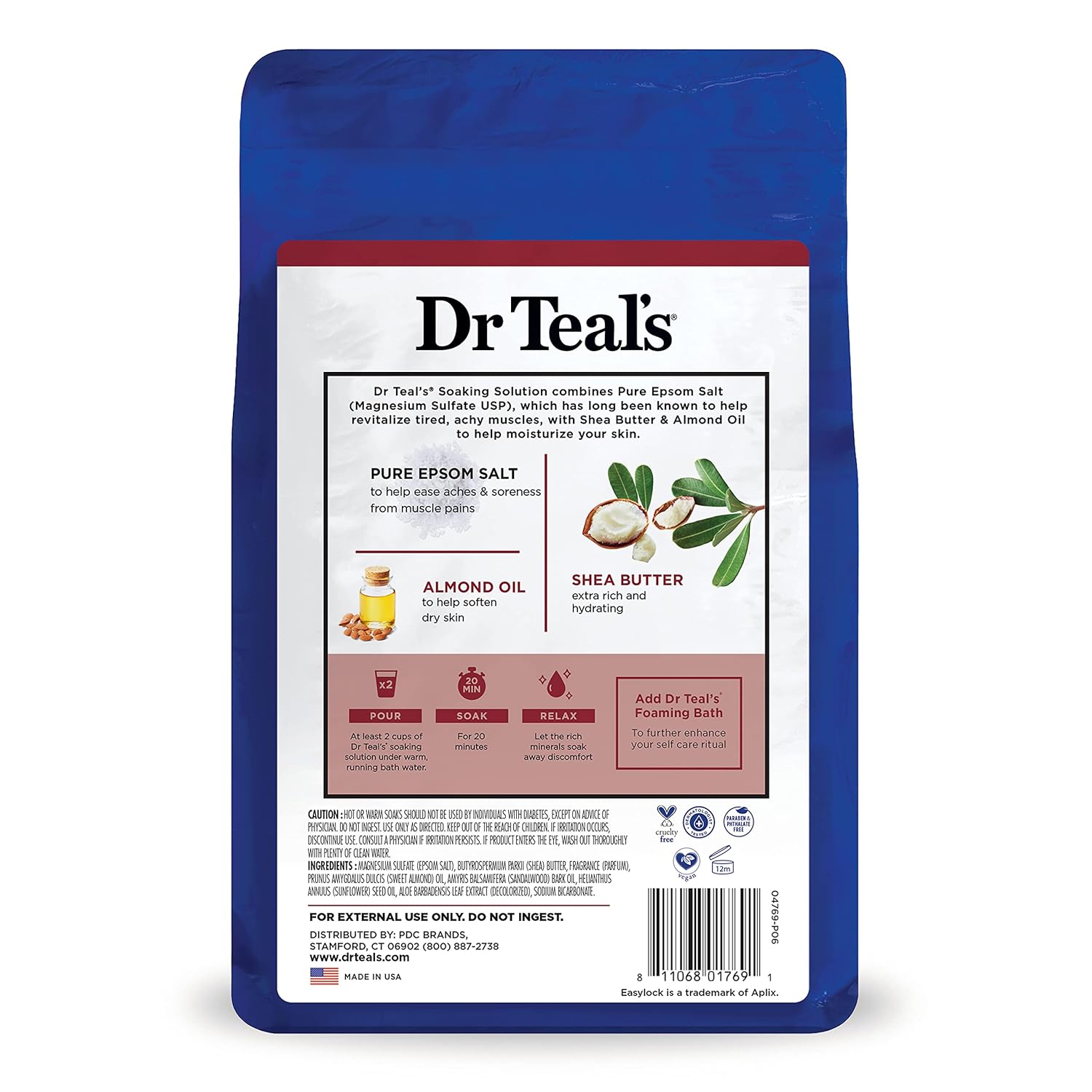 Dr Teal's Epsom Salt Magnesium Soak, Soften & Moisturize with Shea Butter & Almond Oil, 3 lbs almond 48 Ounce (Pack of 1)