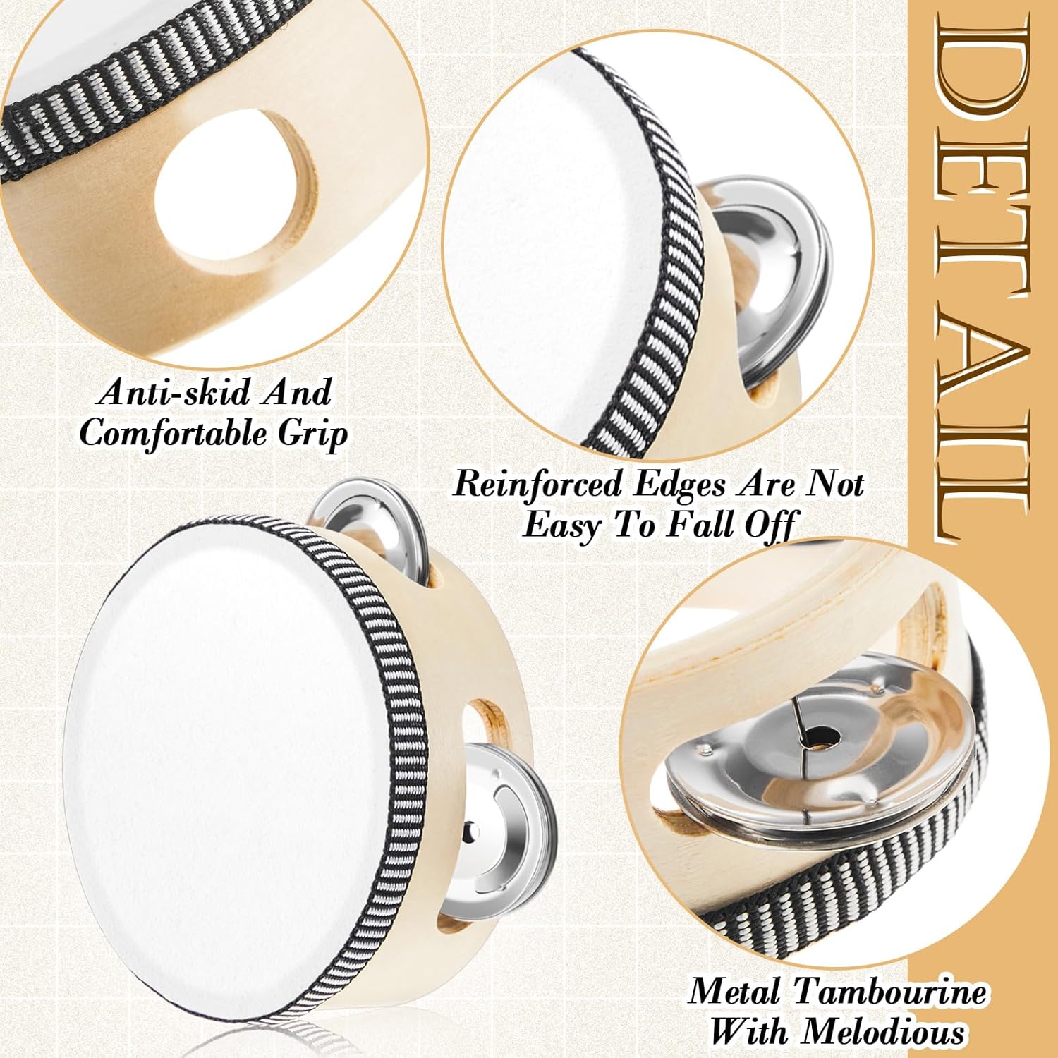 12 Pcs Wedding Tambourine Drum for Adults Hand Held Percussion Gift Wood Metal Jingles Musical Educational Drum Instrument for Church Wedding Party Games(White,4 Inch) 4 Inch White
