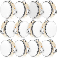 12 Pcs Wedding Tambourine Drum for Adults Hand Held Percussion Gift Wood Metal Jingles Musical Educational Drum Instrument for Church Wedding Party Games(White,4 Inch) 4 Inch White
