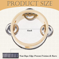 12 Pcs Wedding Tambourine Drum for Adults Hand Held Percussion Gift Wood Metal Jingles Musical Educational Drum Instrument for Church Wedding Party Games(White,4 Inch) 4 Inch White