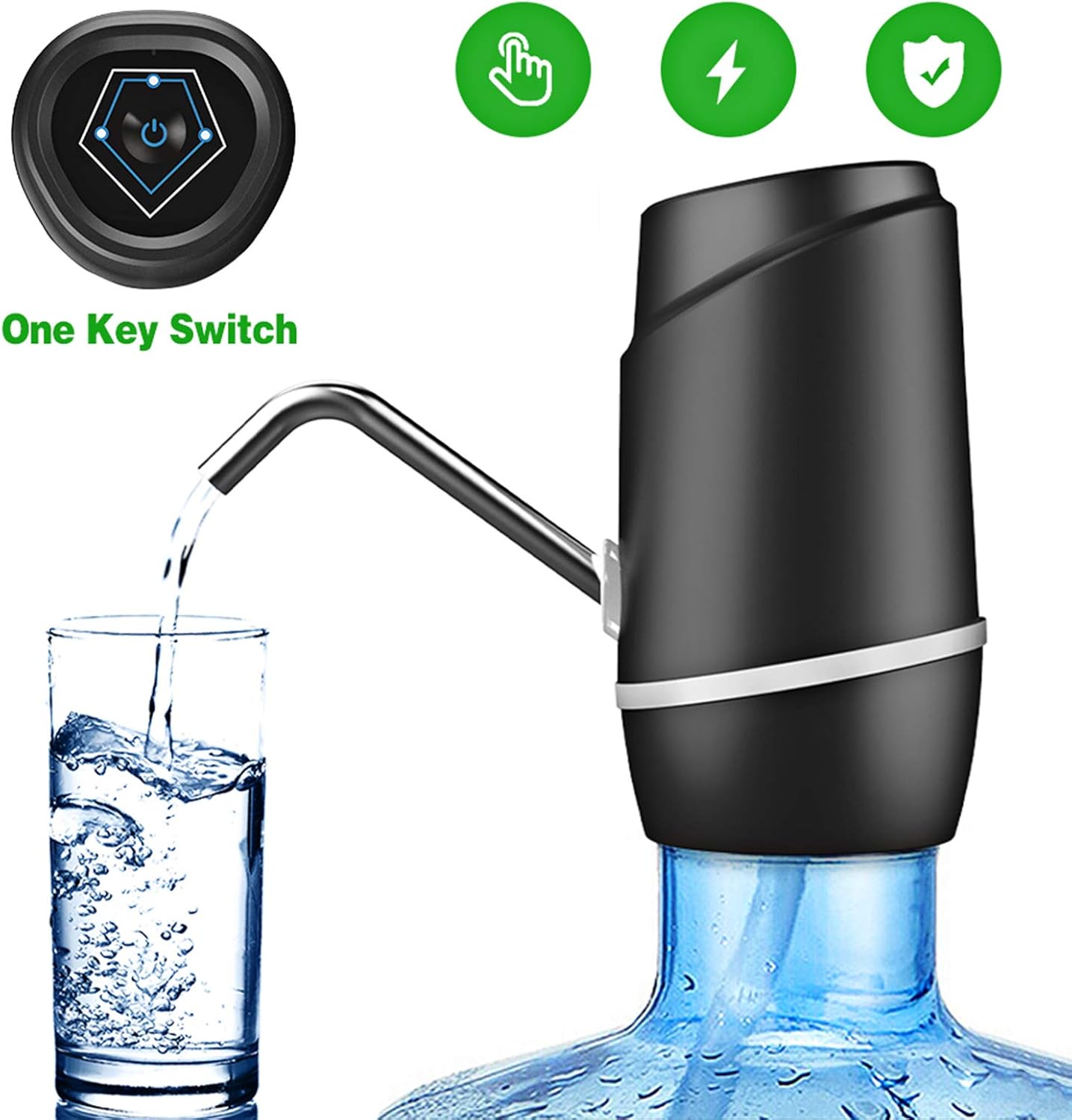 5 Gallon Electric Drinking Portable Water Dispenser, Universal USB Charging Water Bottle Pump For 2-5 Gallon With 2 Silicone Black