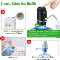 5 Gallon Electric Drinking Portable Water Dispenser, Universal USB Charging Water Bottle Pump For 2-5 Gallon With 2 Silicone Black