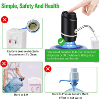 5 Gallon Electric Drinking Portable Water Dispenser, Universal USB Charging Water Bottle Pump For 2-5 Gallon With 2 Silicone Black