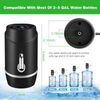 5 Gallon Electric Drinking Portable Water Dispenser, Universal USB Charging Water Bottle Pump For 2-5 Gallon With 2 Silicone Black