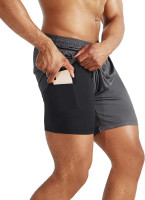 NELEUS Men's 2 in 1 Running Shorts with Liner,Dry Fit Workout Shorts with Pockets Large 6070 Black/Grey,2 Pack