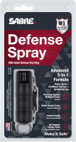 SABRE Defense Spray, 3-in-1 Formula Contains Max Strength Pepper Spray, CS Military Tear Gas & UV Marking Dye, Quick Release Key Ring for Easy Carry, Finger Grip for More Accurate Aim, 0.54 fl oz Black 2 Pack