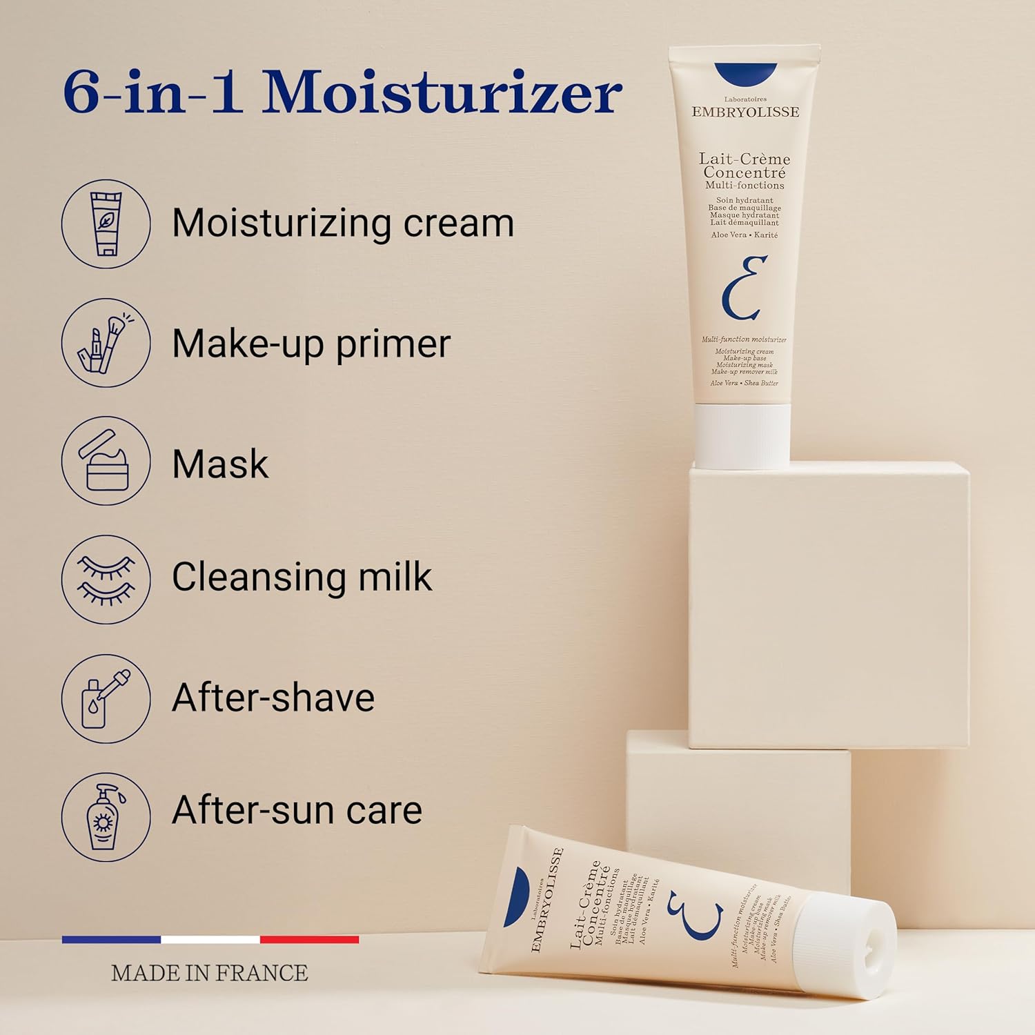 Embryolisse Lait-Crème Concentré, Multifunction Daily Moisturizer, Primer, and Makeup Remover, Suitable for All Skin Types. French Face Cream With Shea Butter & Aloe Vera 1.01 Fl Oz (Pack of 1)