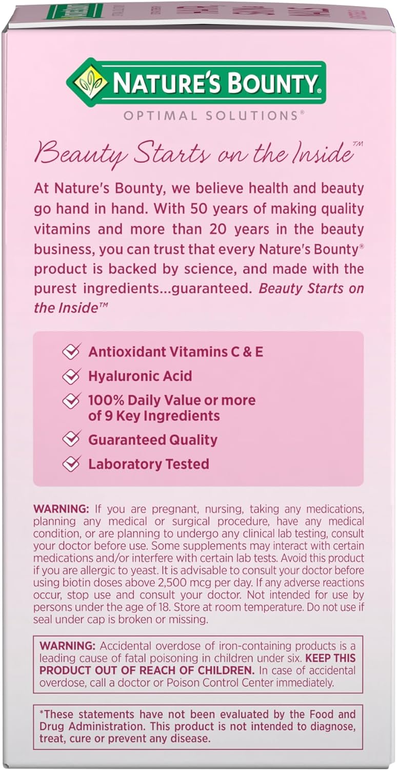 Nature's Bounty Advanced Hair, Skin & Nails, Argan-Infused Vitamin Supplement with Biotin and Hyaluronic Acid, 150 Rapid Release Softgels, 50 Total Servings 150 Count