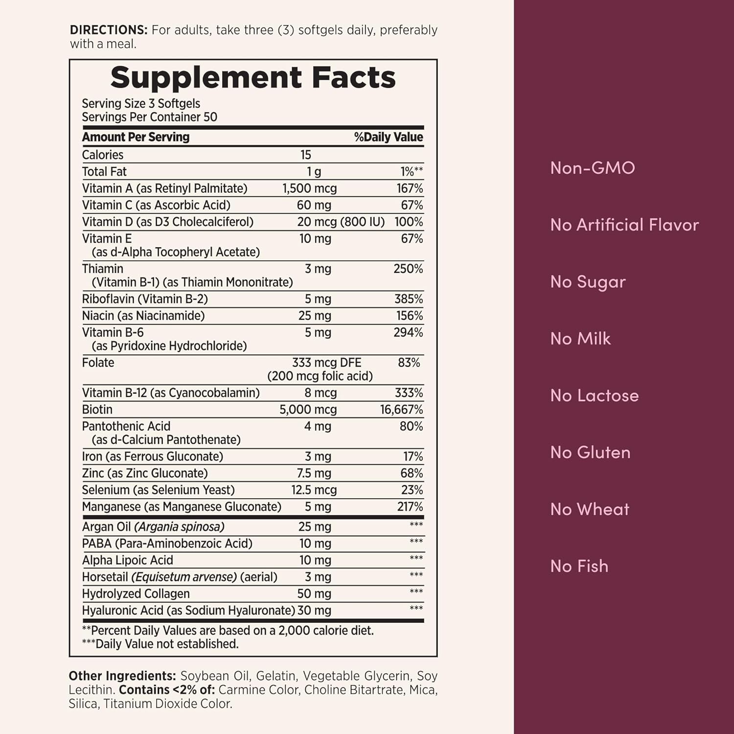 Nature's Bounty Advanced Hair, Skin & Nails, Argan-Infused Vitamin Supplement with Biotin and Hyaluronic Acid, 150 Rapid Release Softgels, 50 Total Servings 150 Count