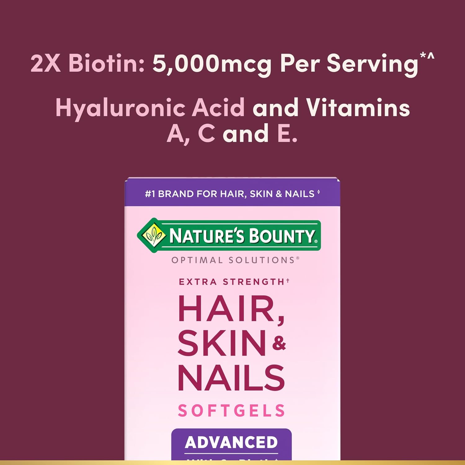 Nature's Bounty Advanced Hair, Skin & Nails, Argan-Infused Vitamin Supplement with Biotin and Hyaluronic Acid, 150 Rapid Release Softgels, 50 Total Servings 150 Count