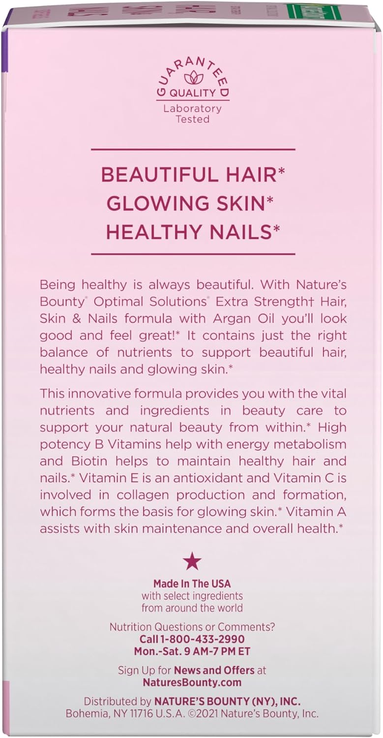 Nature's Bounty Advanced Hair, Skin & Nails, Argan-Infused Vitamin Supplement with Biotin and Hyaluronic Acid, 150 Rapid Release Softgels, 50 Total Servings 150 Count