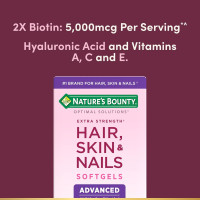Nature's Bounty Advanced Hair, Skin & Nails, Argan-Infused Vitamin Supplement with Biotin and Hyaluronic Acid, 150 Rapid Release Softgels, 50 Total Servings 150 Count