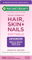 Nature's Bounty Advanced Hair, Skin & Nails, Argan-Infused Vitamin Supplement with Biotin and Hyaluronic Acid, 150 Rapid Release Softgels, 50 Total Servings 150 Count