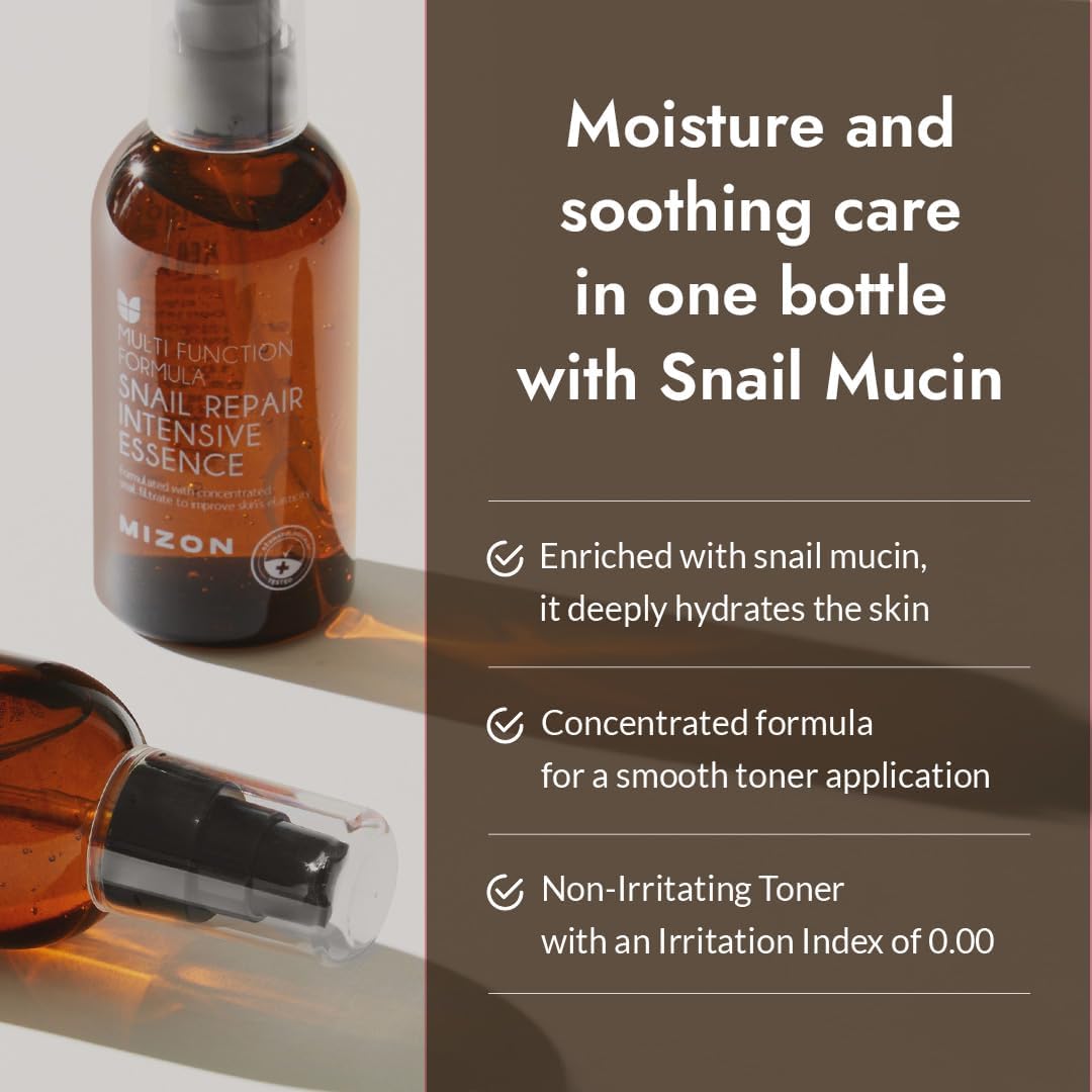 MIZON Snail Repair Intensive Toner Snail Mucin Hyaluronic Acid Adenosine Centella Asiatica Moisturizer Fine Line Treatment Safe Formula Korean Skincare (3.38 fl oz)