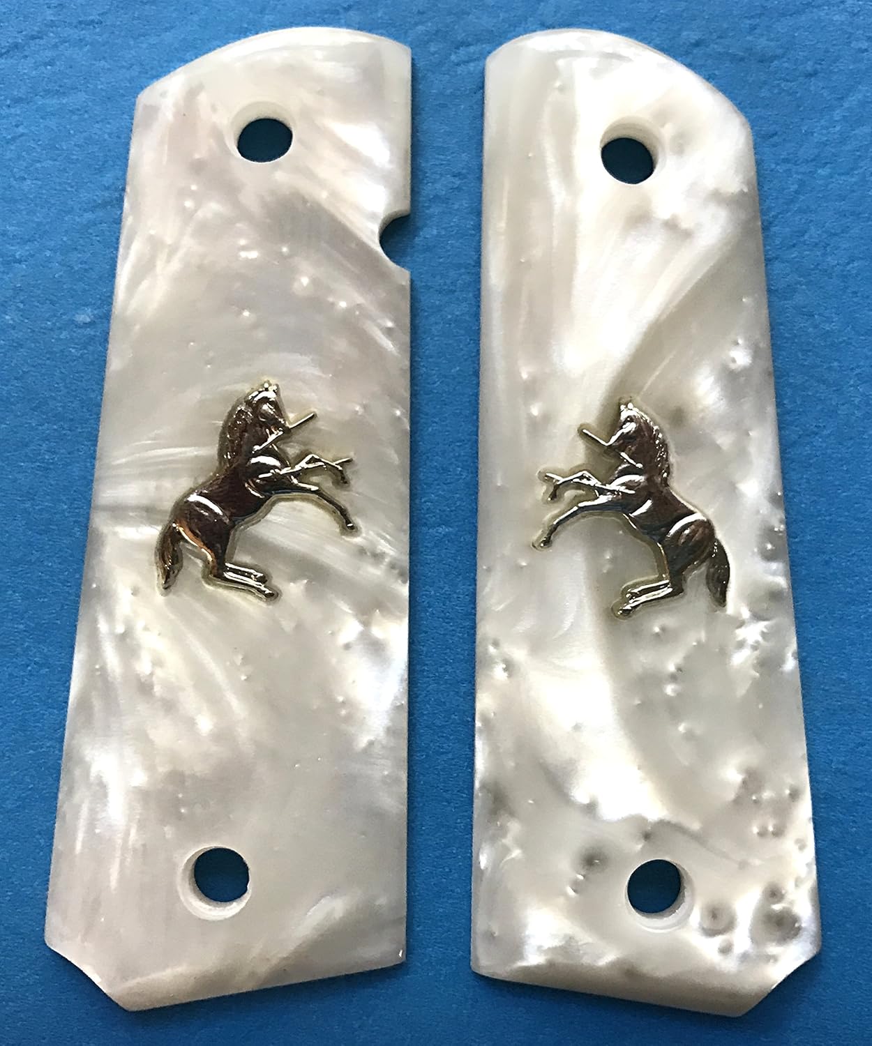 Colt 1911 Grips White Pearl Silver Horse