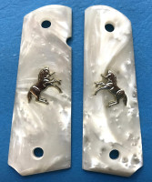 Colt 1911 Grips White Pearl Silver Horse