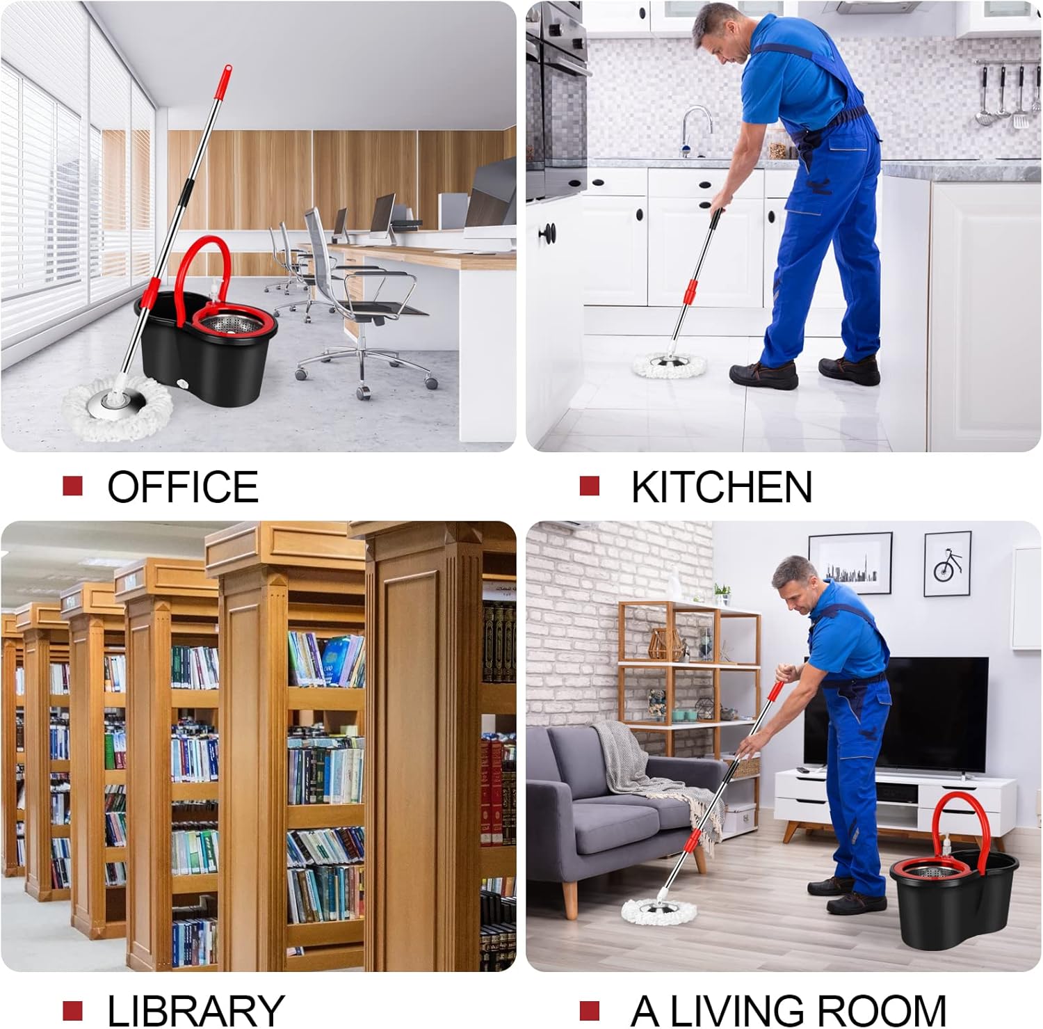 Spin Mop and Bucket with Wringer Set, 360° Spinning Mop Bucket System with 3 Microfiber Mop Replacement Heads and 61