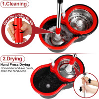 Spin Mop and Bucket with Wringer Set, 360° Spinning Mop Bucket System with 3 Microfiber Mop Replacement Heads and 61