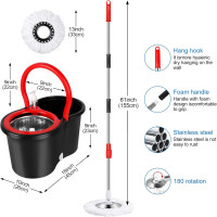 Spin Mop and Bucket with Wringer Set, 360° Spinning Mop Bucket System with 3 Microfiber Mop Replacement Heads and 61