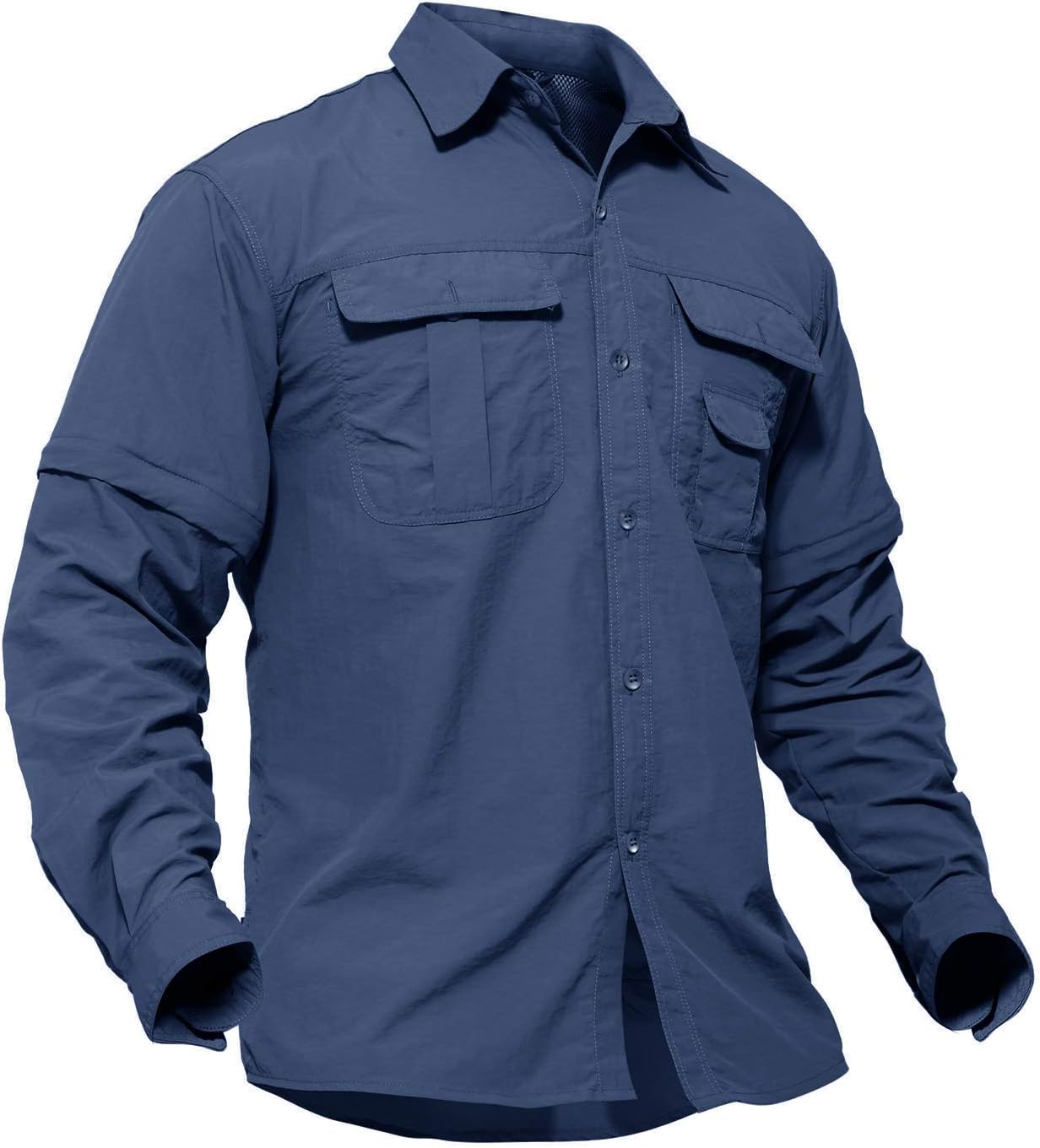 TACVASEN Men's Breathable Quick Dry UV Protection Solid Convertible Long Sleeve Shirt Large Blue