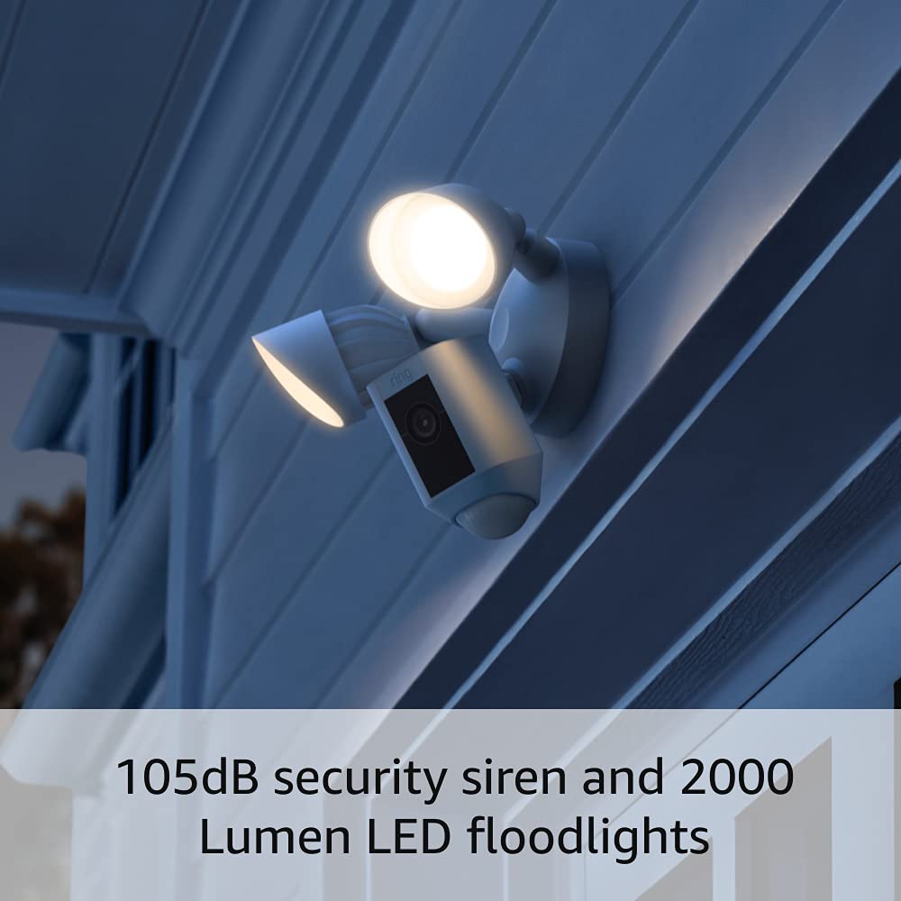 Ring Floodlight Cam Wired Plus — Outdoor home or business security with motion-activated 1080p HD video and floodlights, (2021 release) White White 1 Camera Floodlight Cam Wired Plus Only