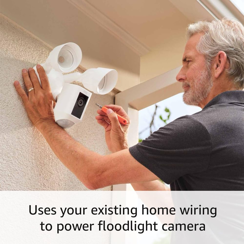 Ring Floodlight Cam Wired Plus — Outdoor home or business security with motion-activated 1080p HD video and floodlights, (2021 release) White White 1 Camera Floodlight Cam Wired Plus Only