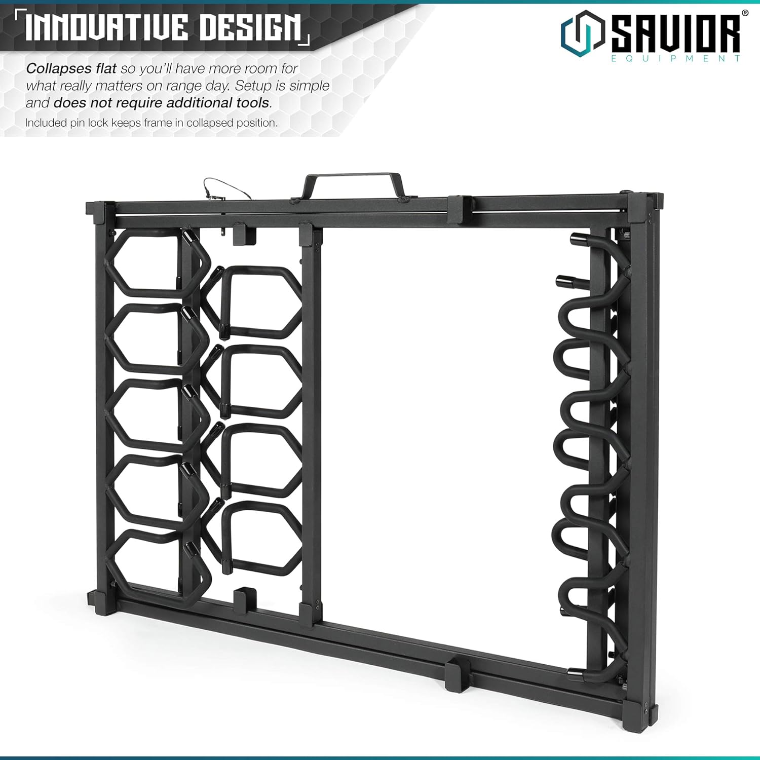 Savior Equipment Portable Folding 9 Gun Free-Standing Rifle Rack, Heavy-Duty Steel Frame, Deer Camp Firearms Display Stand, 2 Height Settings Fit Most Carbine and AR Pistols Obsidian Black Up to 9 Firearms