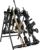 Savior Equipment Portable Folding 9 Gun Free-Standing Rifle Rack, Heavy-Duty Steel Frame, Deer Camp Firearms Display Stand, 2 Height Settings Fit Most Carbine and AR Pistols Obsidian Black Up to 9 Firearms