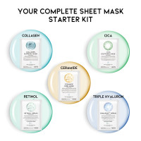 Hydrating Sheet Mask Starter Kit Variety Pack for Skin Care, Dry, Ance, Sensitive Skin, Korean Vegan Facial Sheet Mask for Men & Women, Collagen, Cica, Ceramide, Hyaluron, Retinol 5EA [5 Count] Collagen+Cica+Ceramide+Hyaluron+Reinol