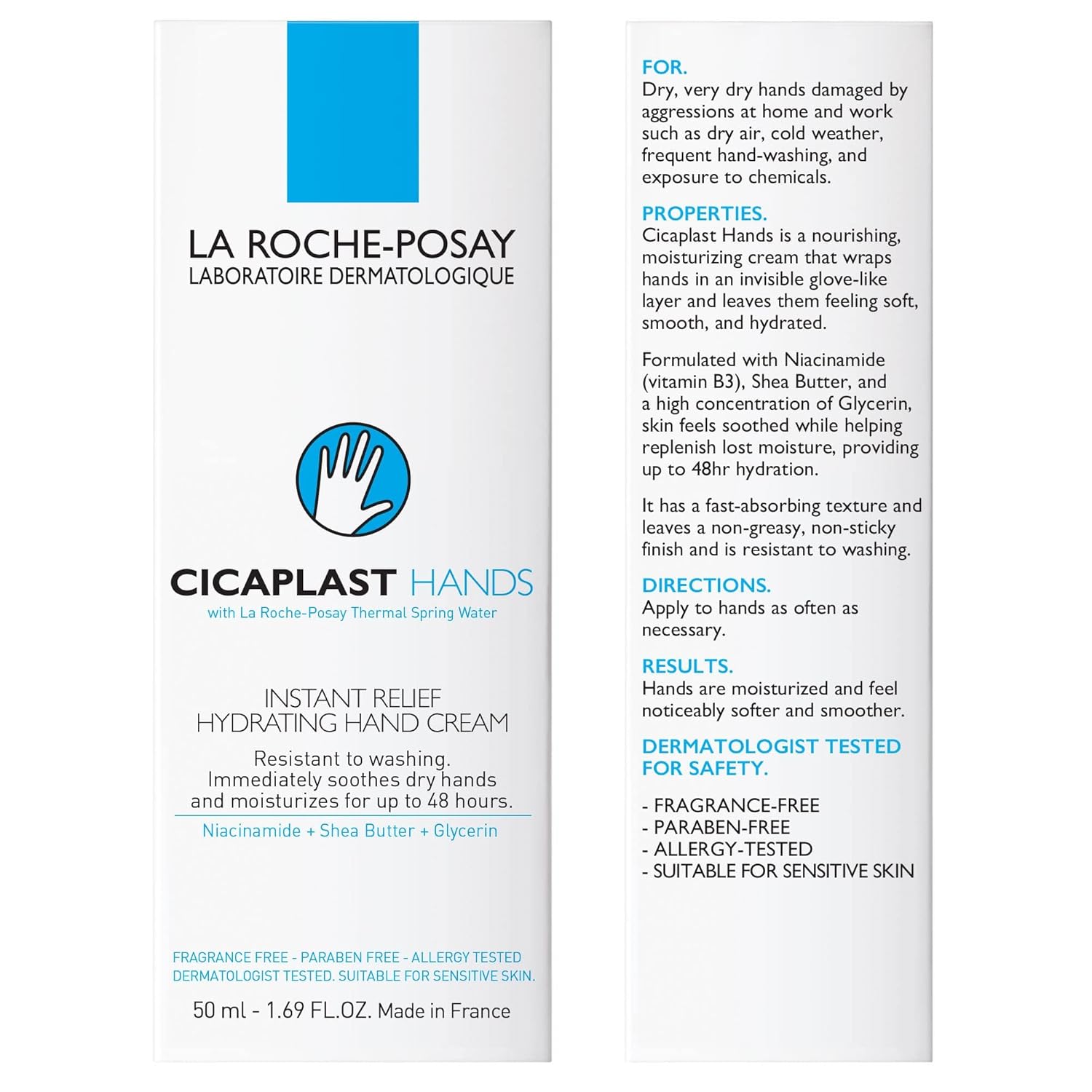La Roche-Posay Cicaplast Hand Cream, Instant Relief Moisturizing Hand Lotion for Dry Hands, Shea Butter Lotion for Dry Cracked Hands, Non Greasy, Fragrance Free 1.69 Fl Oz (Pack of 1) Cicaplast Hand Cream