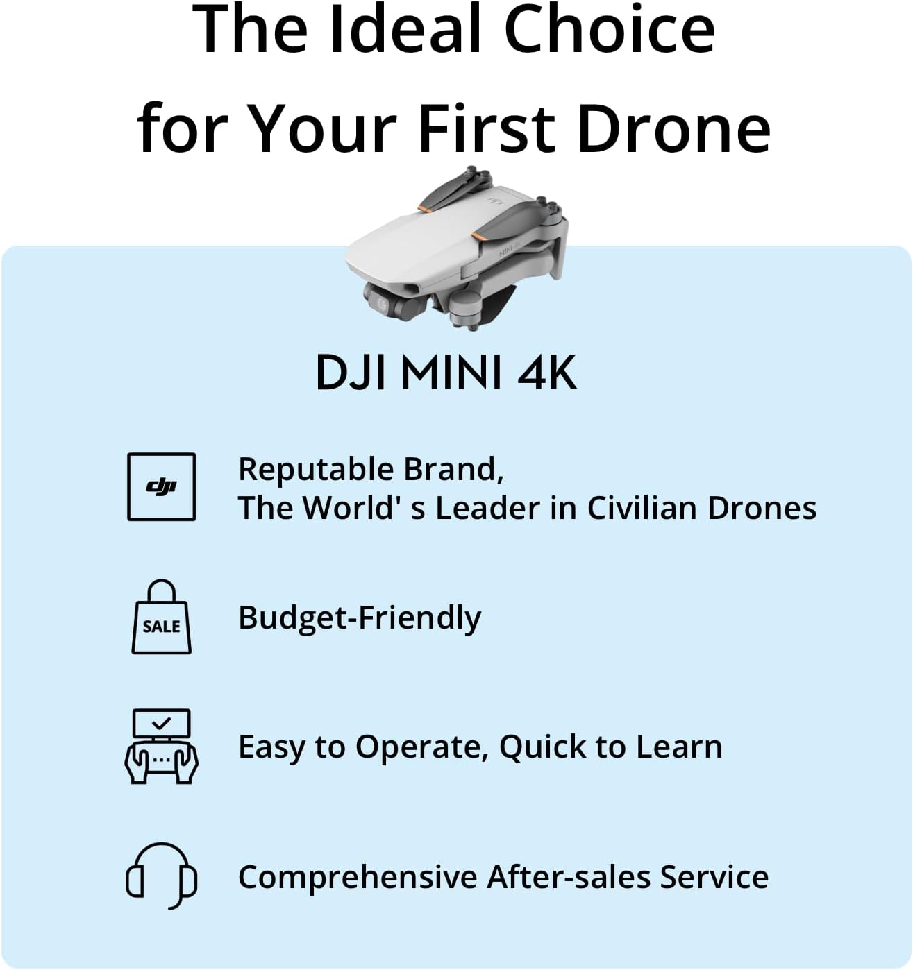 DJI Mini 4K, Drone with 4K UHD Camera for Adults, Under 249 g, 3-Axis Gimbal Stabilization, 10km Video Transmission, Auto Return, Wind Resistance, 1 Battery for 31-Min Max Flight Time, Intelligent Flight Mini 4K (31-min)