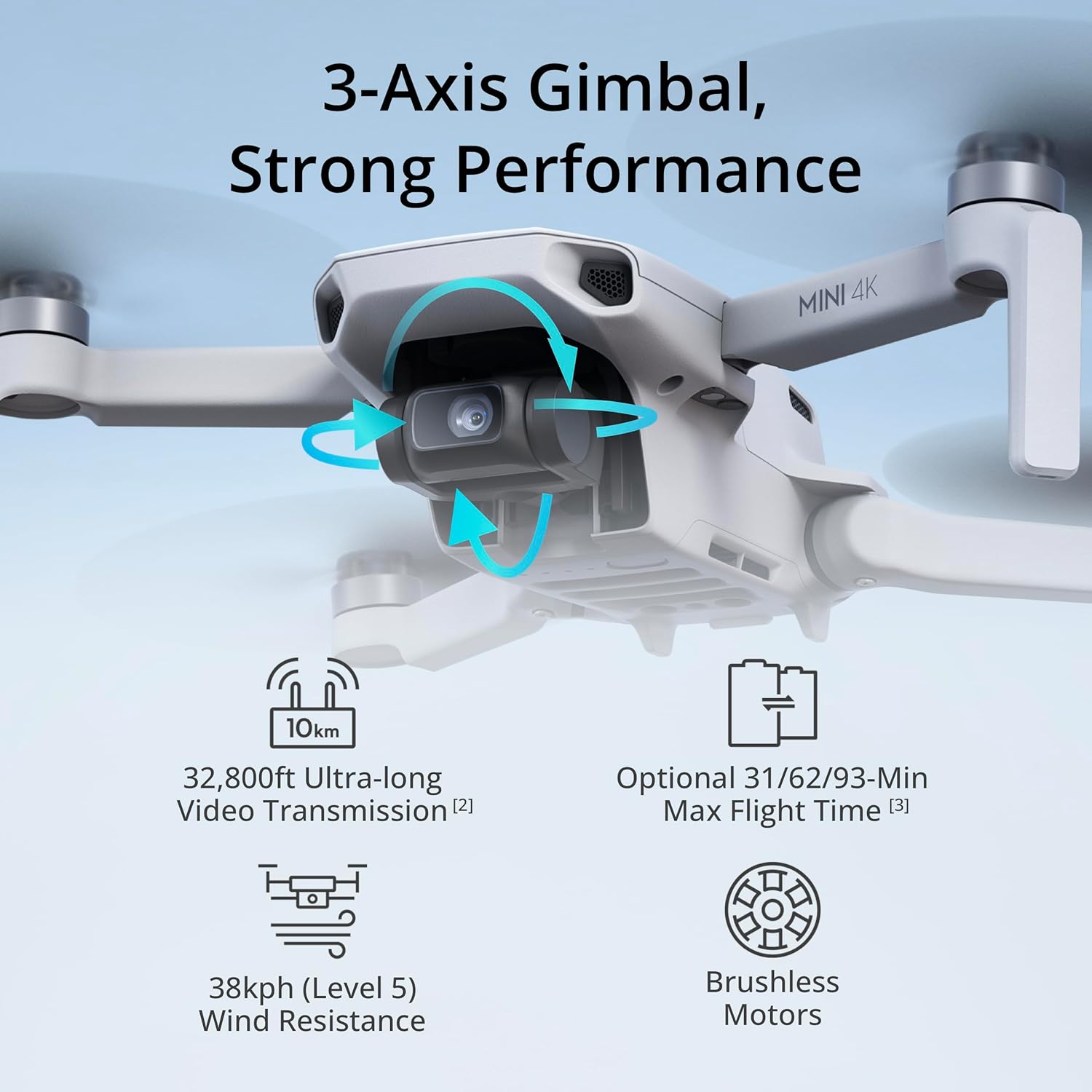 DJI Mini 4K, Drone with 4K UHD Camera for Adults, Under 249 g, 3-Axis Gimbal Stabilization, 10km Video Transmission, Auto Return, Wind Resistance, 1 Battery for 31-Min Max Flight Time, Intelligent Flight Mini 4K (31-min)