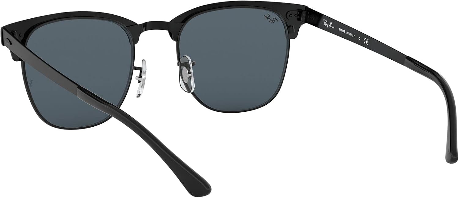 Ray-Ban RB3716 Clubmaster Metal Square Sunglasses Matte Black on Black/Blue 51 Millimeters