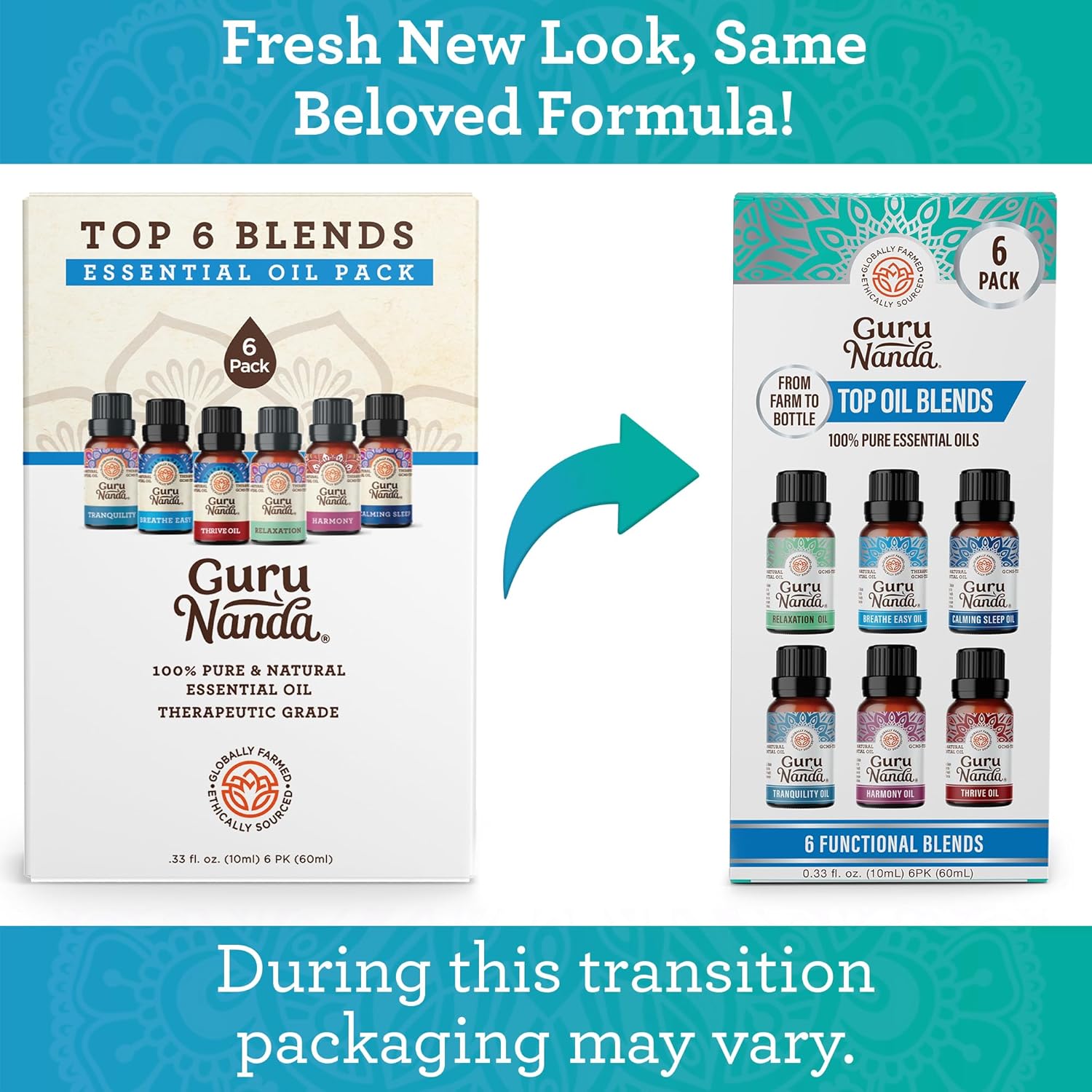 GuruNanda Essential Oil Blends (Set of 6) - Natural Essential Oil Set, Aromatherapy Oil Blends for Diffusers - Breathe Easy, Tranquility, Harmony, Calming Sleep, Relaxation & Thrive Blends EO - 6 Pack Set of 6