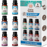 GuruNanda Essential Oil Blends (Set of 6) - Natural Essential Oil Set, Aromatherapy Oil Blends for Diffusers - Breathe Easy, Tranquility, Harmony, Calming Sleep, Relaxation & Thrive Blends EO - 6 Pack Pack of 6 - Blend