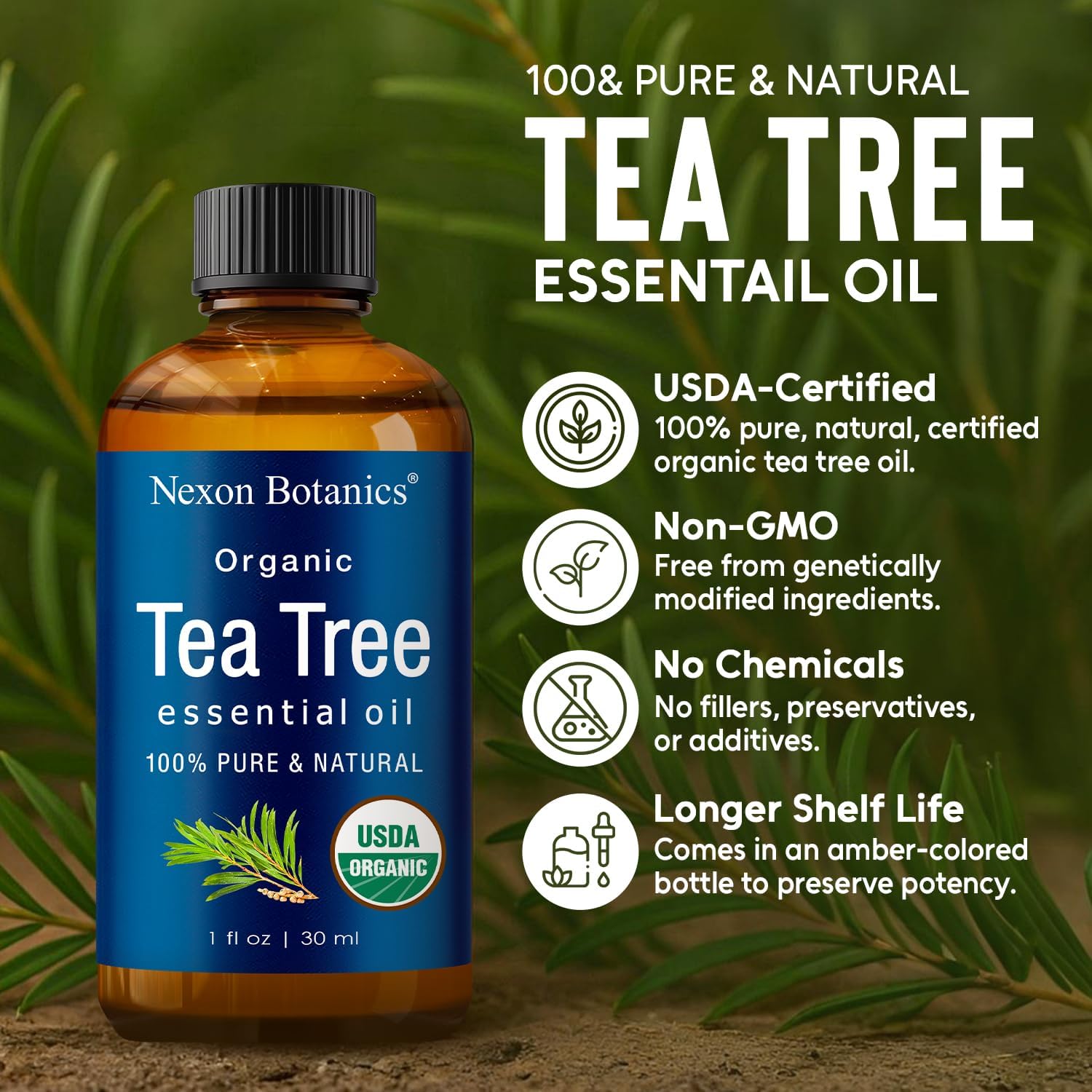 Organic Tea Tree Essential Oil 30 ml - Pure, Natural Oils for Aromatherapy, Diffusers, DIY, Candle and Soap Making Scent - Nexon Botanics Tea Tree 1 Fl Oz (Pack of 1)