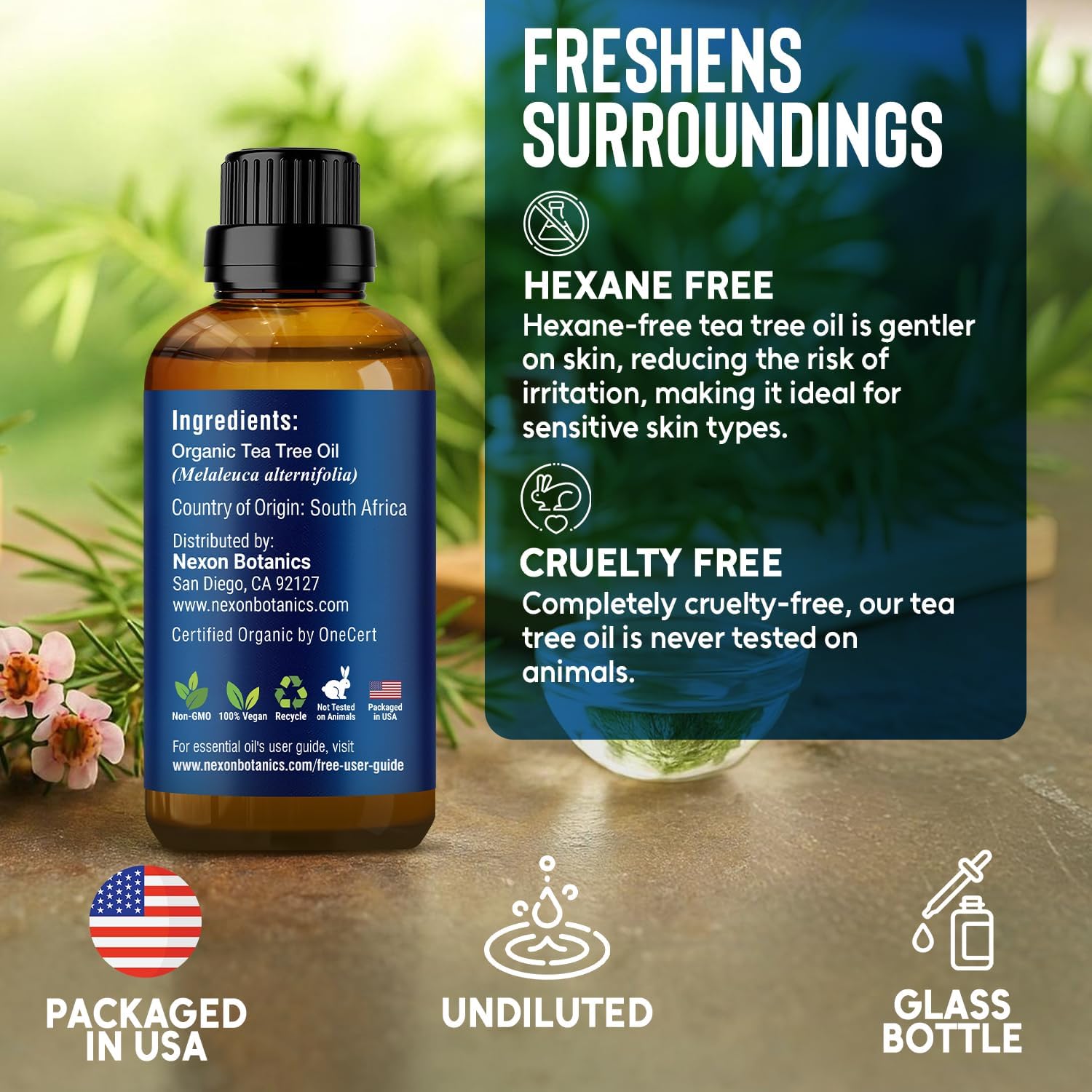Organic Tea Tree Oil 30 ml - Pure, Natural Melaleuca Alternifolia Essential Oil for Skin, Face, Scalp, Aromatherapy & Diffusers - Nexon Botanics
