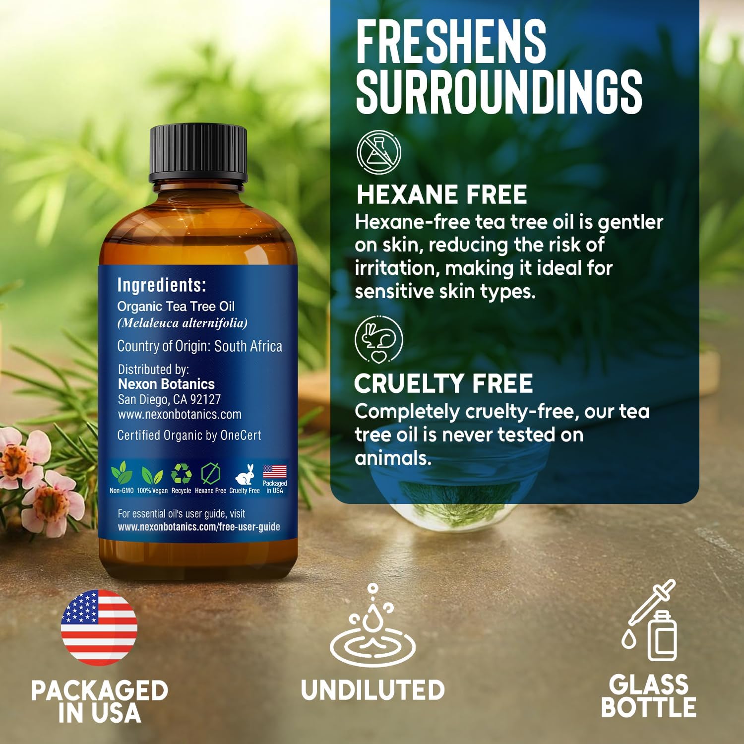 Organic Tea Tree Essential Oil 30 ml - Pure, Natural Oils for Aromatherapy, Diffusers, DIY, Candle and Soap Making Scent - Nexon Botanics Tea Tree 1 Fl Oz (Pack of 1)