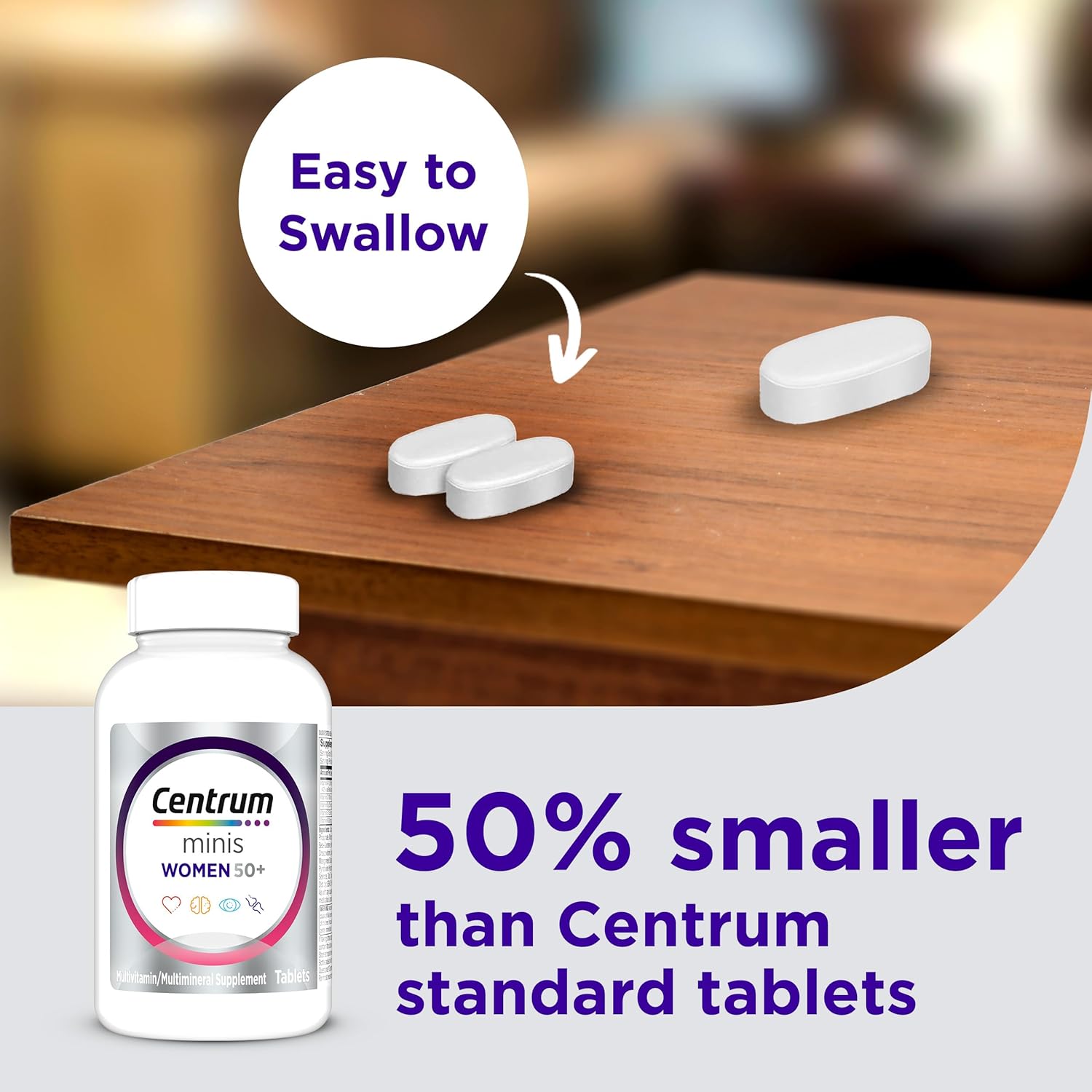 Centrum Minis Silver Women's Multivitamin for Women 50 Plus, Multimineral Supplement with Vitamin D3, B Vitamins, Non-GMO Ingredients, Supports Memory and Cognition in Older Adults - 280 Ct