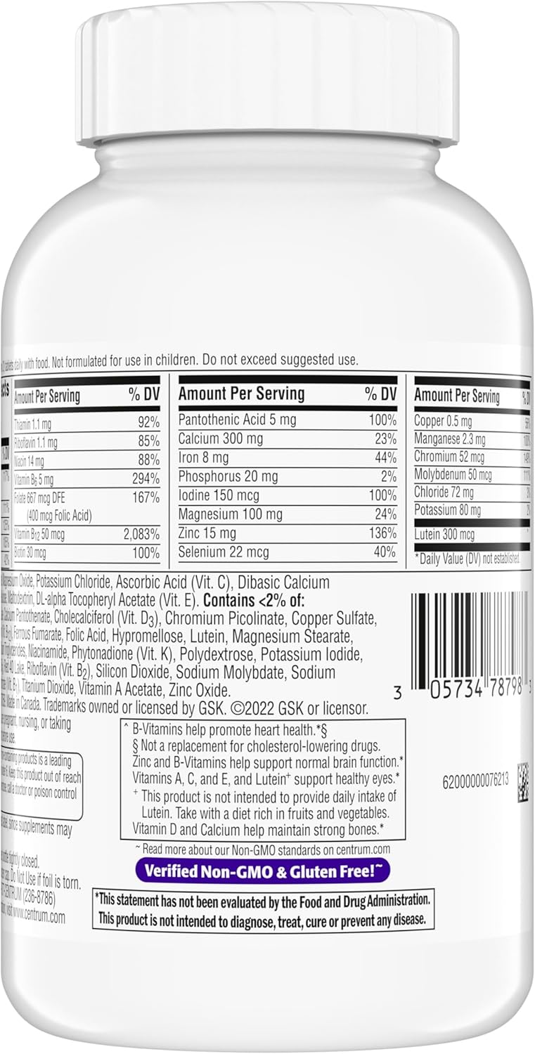 Centrum Minis Silver Women's Multivitamin for Women 50 Plus, Multimineral Supplement with Vitamin D3, B Vitamins, Non-GMO Ingredients, Supports Memory and Cognition in Older Adults - 280 Ct