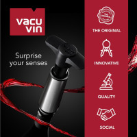 Vacu Vin Wine Saver Pump Black with Vacuum Wine Stopper - Keep Your Wine Fresh for up to 10 Days - 1 Pump 4 Stoppers - Reusable - Made in the Netherlands