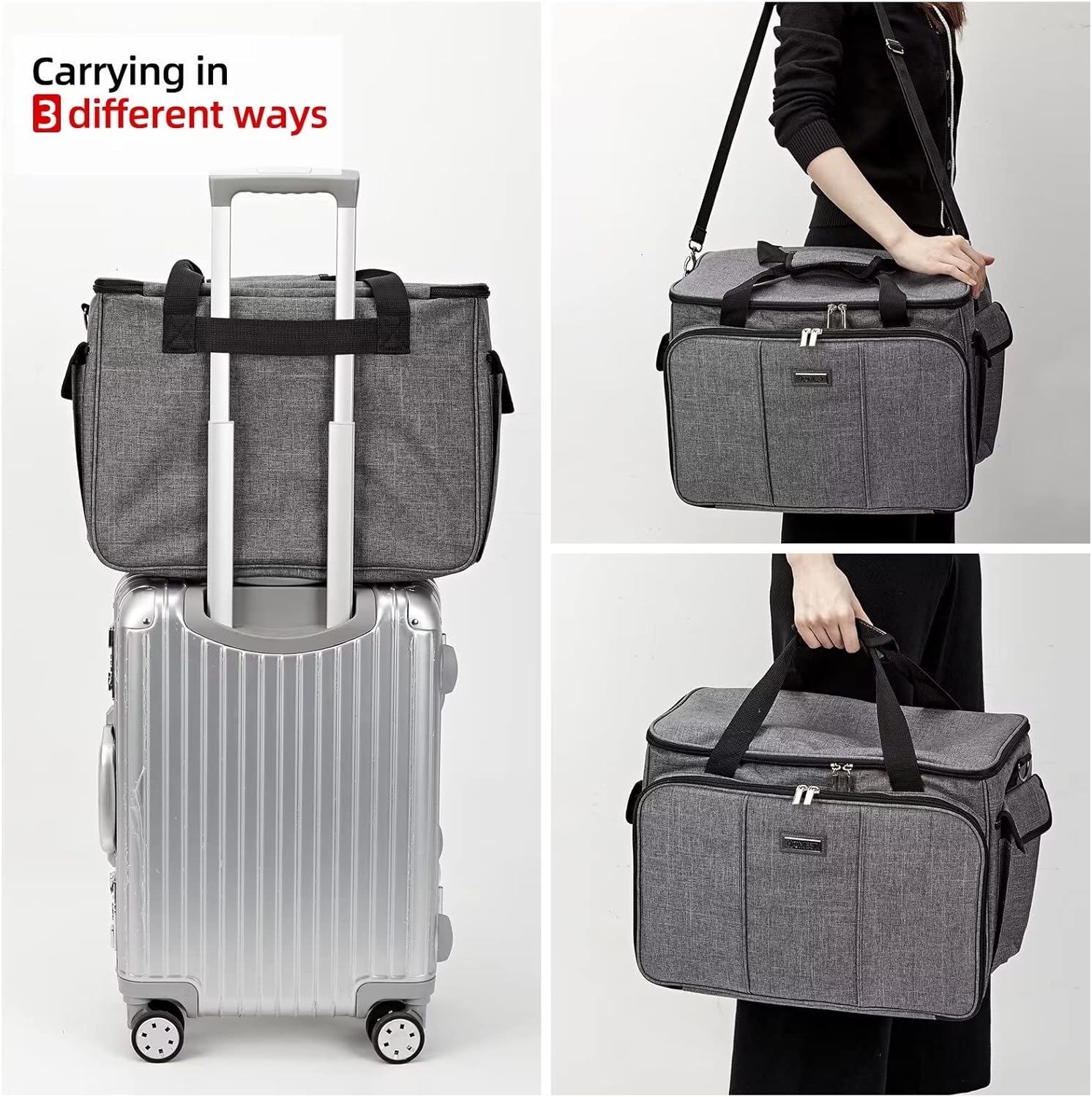 HOMEST Sewing Machine Carrying Case with Multiple Storage Pockets, Universal Tote Bag with Shoulder Strap Compatible with Most Standard Singer, Brother, Janome, Grey (Patent Design)