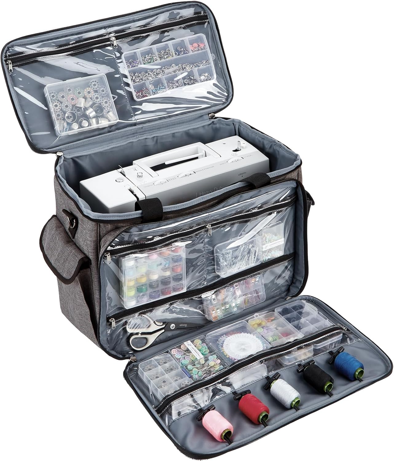 HOMEST Sewing Machine Carrying Case with Multiple Storage Pockets, Universal Tote Bag with Shoulder Strap Compatible with Most Standard Singer, Brother, Janome, Grey (Patent Design) Style 1 Grey