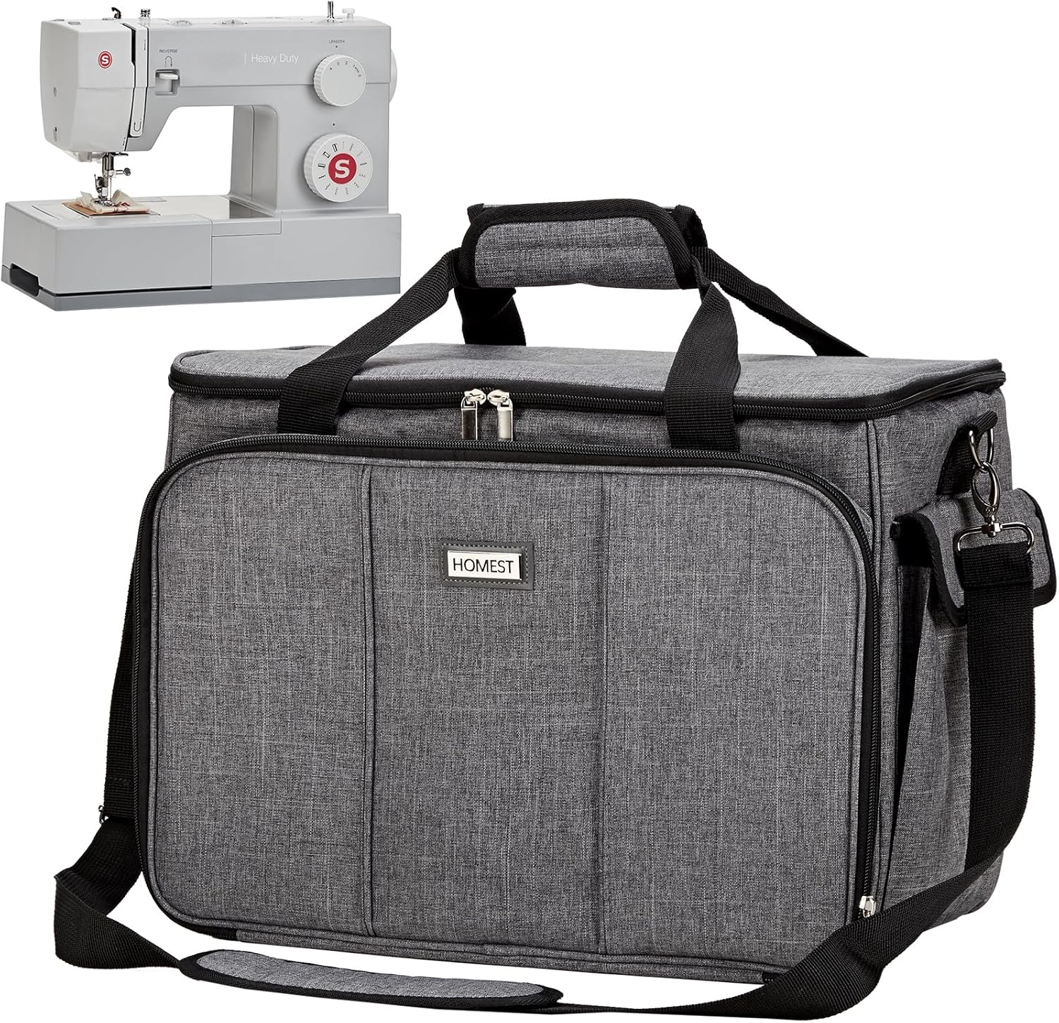 HOMEST Sewing Machine Carrying Case with Multiple Storage Pockets, Universal Tote Bag with Shoulder Strap Compatible with Most Standard Singer, Brother, Janome, Grey (Patent Design)