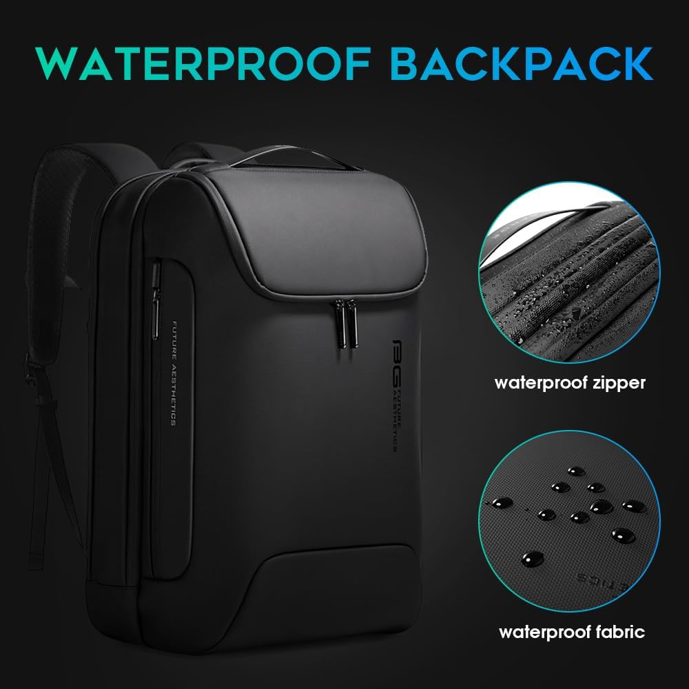 BANGE Men's Anti-Theft Backpack,Waterproof Fashion Travel Backpacks,High Tech Backpack with USB3.0 Charging Port,Business Laptop Backpack Fits 17.3 Inch Notebook… Black