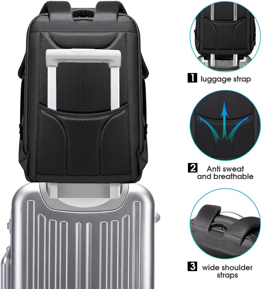 BANGE Men's Anti-Theft Backpack,Waterproof Fashion Travel Backpacks,High Tech Backpack with USB3.0 Charging Port,Business Laptop Backpack Fits 17.3 Inch Notebook… Black