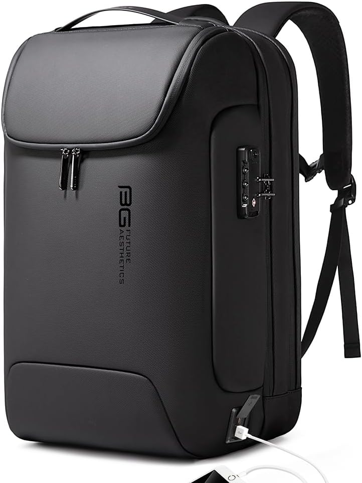 BANGE Men's Anti-Theft Backpack,Waterproof Fashion Travel Backpacks,High Tech Backpack with USB3.0 Charging Port,Business Laptop Backpack Fits 17.3 Inch Notebook… Black